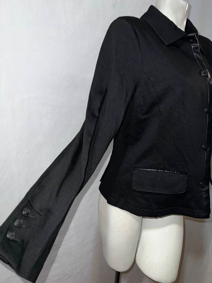 CAbi Jacket Size L 3376 Black Tudor Ponte Knit Faux Leather Trim Button Blazer - Image 4 of 4