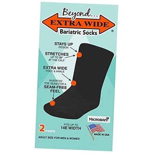 Extra Wide Bariatric Socks - 2 Pack by Beyond One Size Black