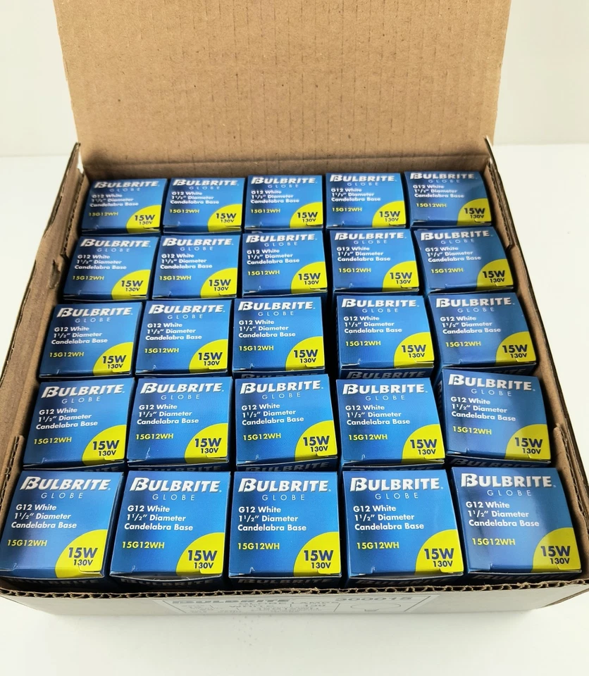 25 NEW Bulbrite Globe Light Bulbs 300015 G12 White 15W 1-1/2" D 130v 15G12WH L1 - Image 4 of 4