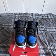 Jordan Air Jordan 1 Mid Unisex Kids 5Y Black/Blue Leather Mid-Top DQ8423-042