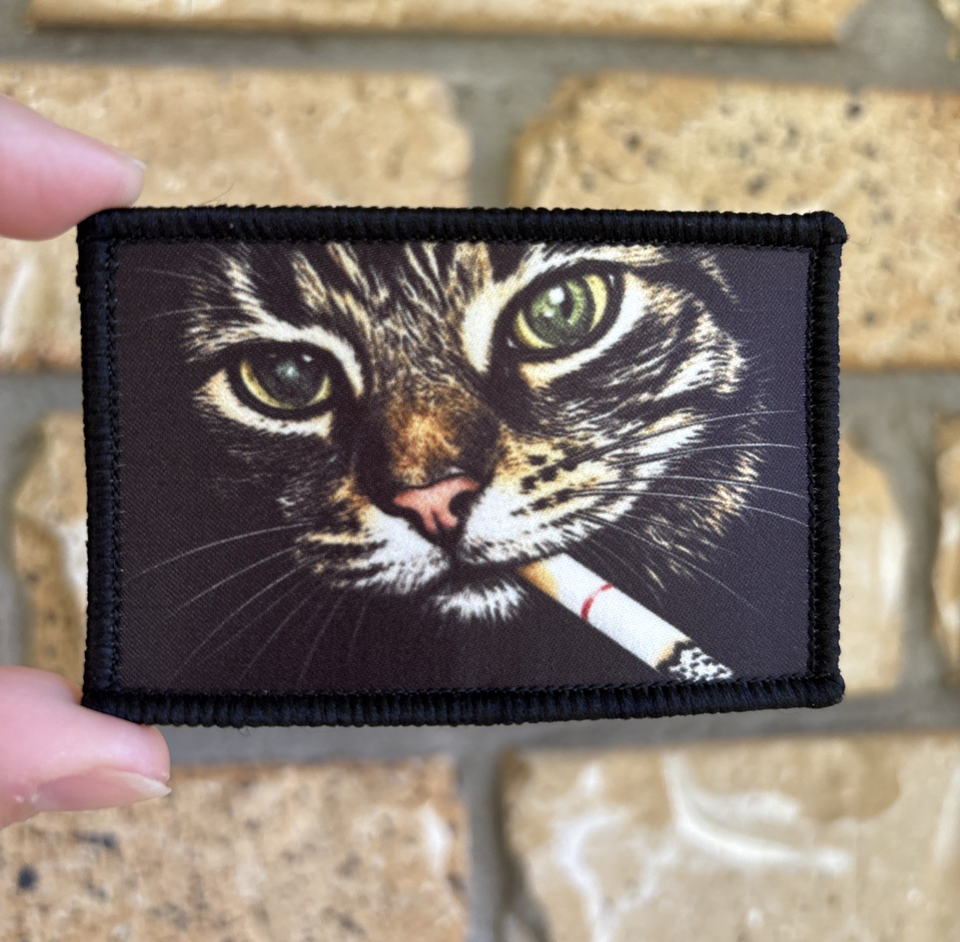 Smoking Cat Patch - Hook/Loop - MEME funny pussy cat - Printed Design ...