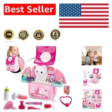 23PCS Kids Veterinary Play Set with Plush Kitty  Pet Carrier Backpack - Pink
