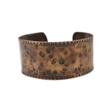 Copper Cuff Bracelet Hammered Beaten Brutalist Heavy Thick Wide 7.5 in