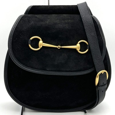 Gucci 003 2113 0034 Horsebit Fanny Pack Shoulder Bag Suede Leather Black