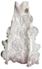 Terani P717 10 White Strapless Prom Quincea era Gown Dress Foral Appliqu s New.