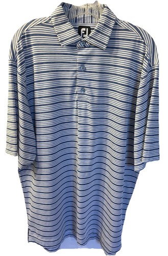 FJ Foot Joy Herren Stretch Polo Golf Shirt L blau gestreift Polyester Elasthan Neu ohne Etikett