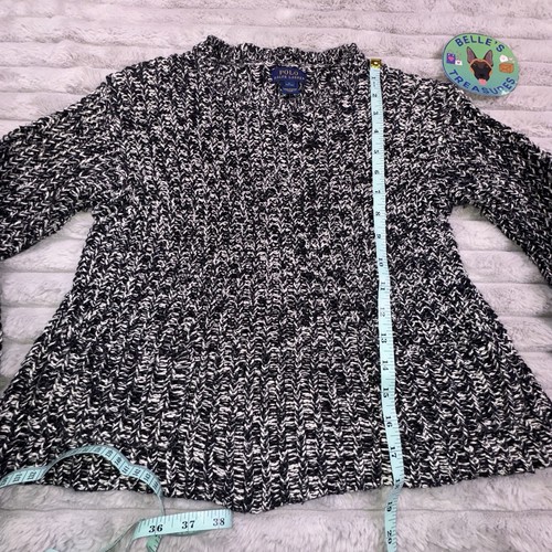 Polo Ralph Lauren Sweater Girl’s Large Open Knit Peplum Black White Fisherman - Picture 8 of 10