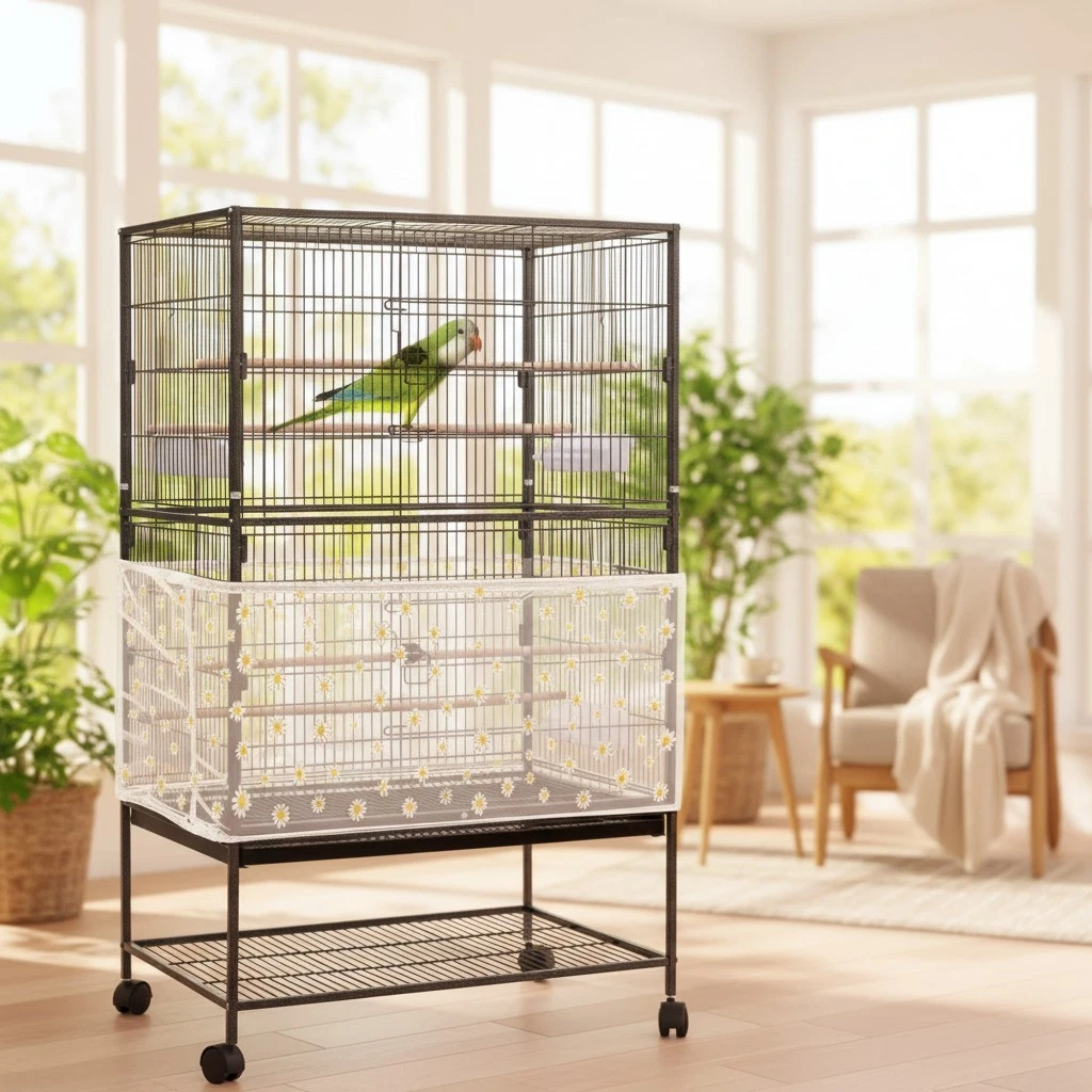 Durable Decorative Bird Cage Cover Skirt with Daisy Pattern—Fits Round & Square