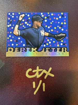 #ad 1999 Pacific Derek Jeter Celebration Yankees 1 1 CARTER X Painted Art Card $20.00