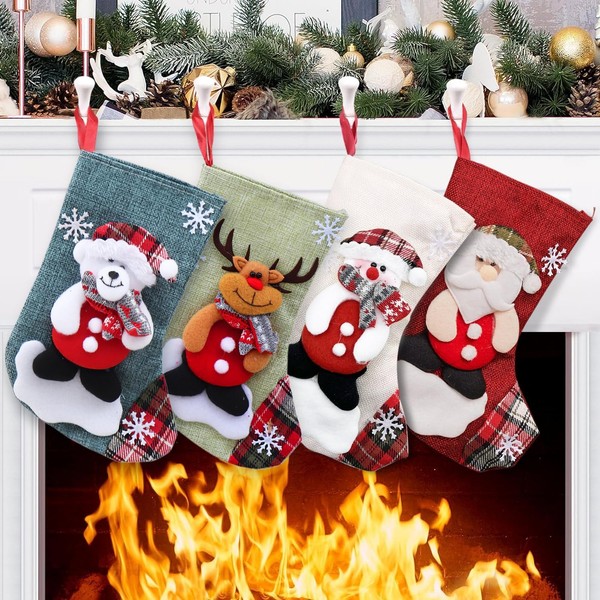 Nikolausstiefel Jute Weihnachtsstrumpf 4Er Set HäNgend Kamin Weihnachtsdeko-image
