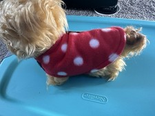 Dog New Cozy Fleece Coat For Yorkie Xs Dog W/ 4” To 5” Neck In Red W/Polka Dot