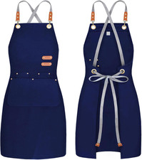 Chef Apron Bib Tool Apron for Man Woman Cross Back Straps with 4 Pockets for Kit