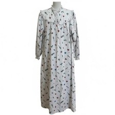 Vintage Lanz of Salzburg Print Flannel Nightgown White Ruffle Collar Medium