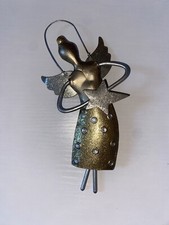 Vintage Metal Christmas Ornaments Angel w/Star Gold Silver Sculptured Glitter