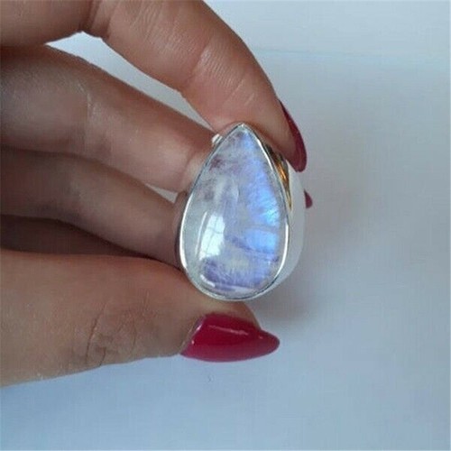 Anello Argento 925 Donna Opale di Fuoco Pietra Luna Turchese Matrimonio Fidanzamento Misura6-10 - Foto 7 di 12