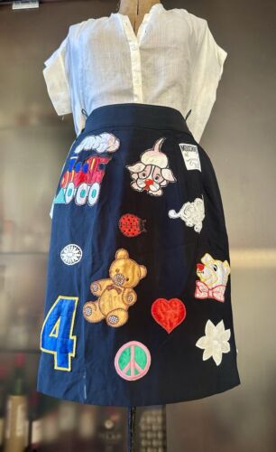 Rare Vtg collectible Moschino couture popart black skirt multicolor applique S/M - Picture 2 of 16