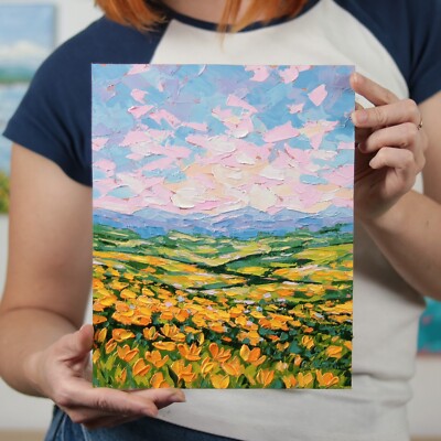 Superbloom Original Oil Painting California Poppies Wildflowers Art Colorful Art