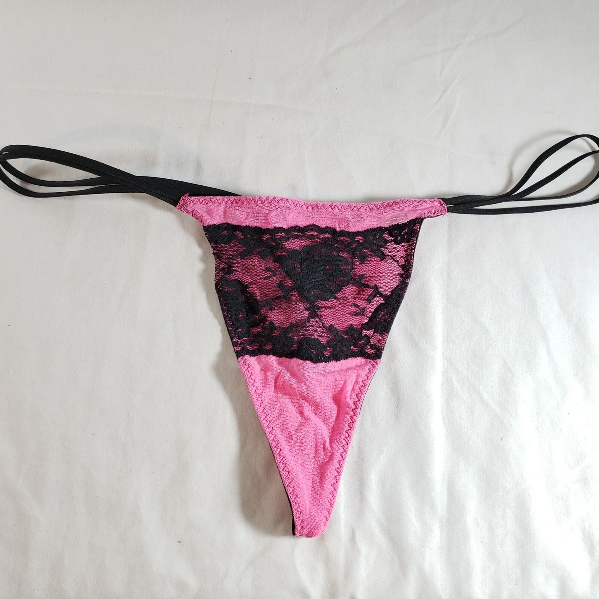 Culotte String Taille Haute Victoria's Secret Noir Maille Fleurie - Taille L | Neuf Avec étiquettes