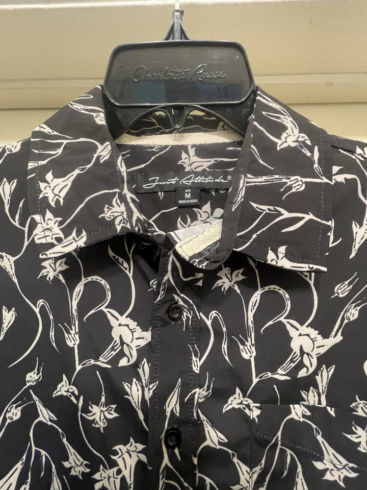 Just Attitude Japanese Inspired Button Up Pocket Shirt Mens Medium Black Floral - Изображение 2 из 4