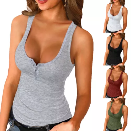Women Summer Cotton Low-cut Vest Sleeveless T-Shirt V Neck Tank Top Camisole - Picture 6 of 10