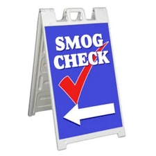 SMOG CHECK LEFT ARROW Signicade 24x36 Aframe Sidewalk Sign Banner Decal