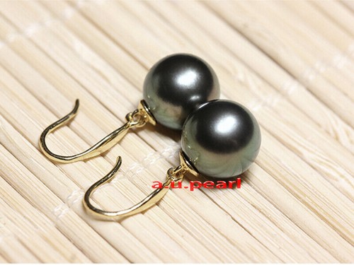 Top 11-12MM round real NATURAL SOUTH SEA black PEARL Dangle EARRINGS 18K gold - Picture 6 of 6