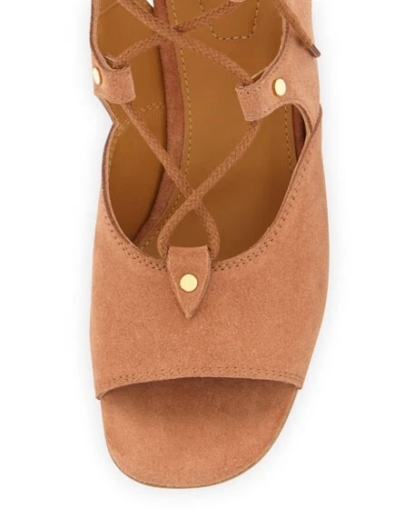 Sandalias de tacón de cuña de gladiador con cordones de gamuza camel marrón CHLOE para mujer talla 38,5 Foto 3 de 3