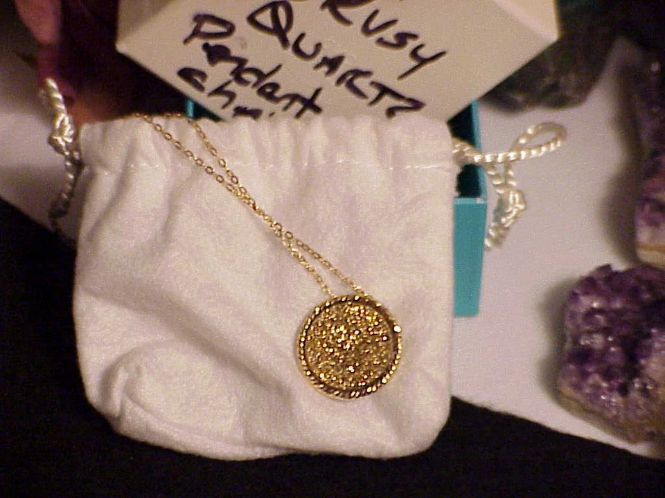 14k QVC Round Gold Drusy Sculpted Pendant w/Chain Necklace New w/Box - Image 2 of 4