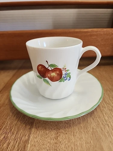 Corelle Coordinates CHUTNEY Mug/Cup & Saucer Set  Fruit White Swirl Stoneware 