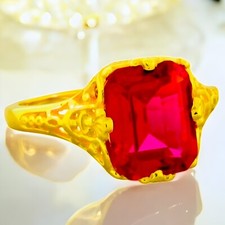 VICTORIAN STYLE 24K GOLD OVERLAY 925 STERLING SILVER LAB-CREATED RUBY RING 1015