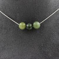 Halskette 3 Jade Perlen 8 Mm. Edelstahlkette Halskette FüR Frauen, MäNner.
