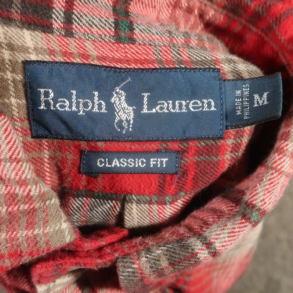 Camisa de Franela Ralph Lauren De Colección Para Hombres Mediana Suave Algodón Rojo A Cuadros Calce Clásico Usada en Excelente Condición Foto 3 de 4