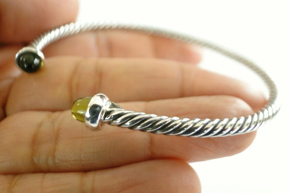 Brazalete Brazalete Brazalete Balinés Adornado Verde Peridoto Plata de Ley 925 Foto 4 de 4