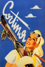Fashion Blonde Girl Cortina Ski Skiing Sport Italy Vintage Art - POSTER 20x30