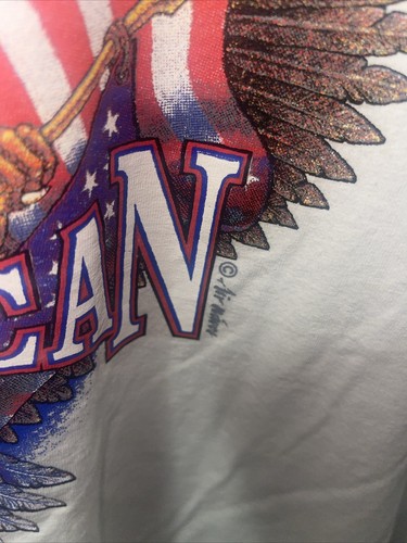 Vintage 90s Proud to Be an American Bald Eagle US Flag Black Shirt XL Signed Jo - Picture 2 of 8