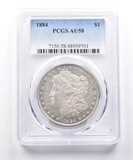 1884 Morgan Silver Dollar AU58 PCGS Great Contrast *7498