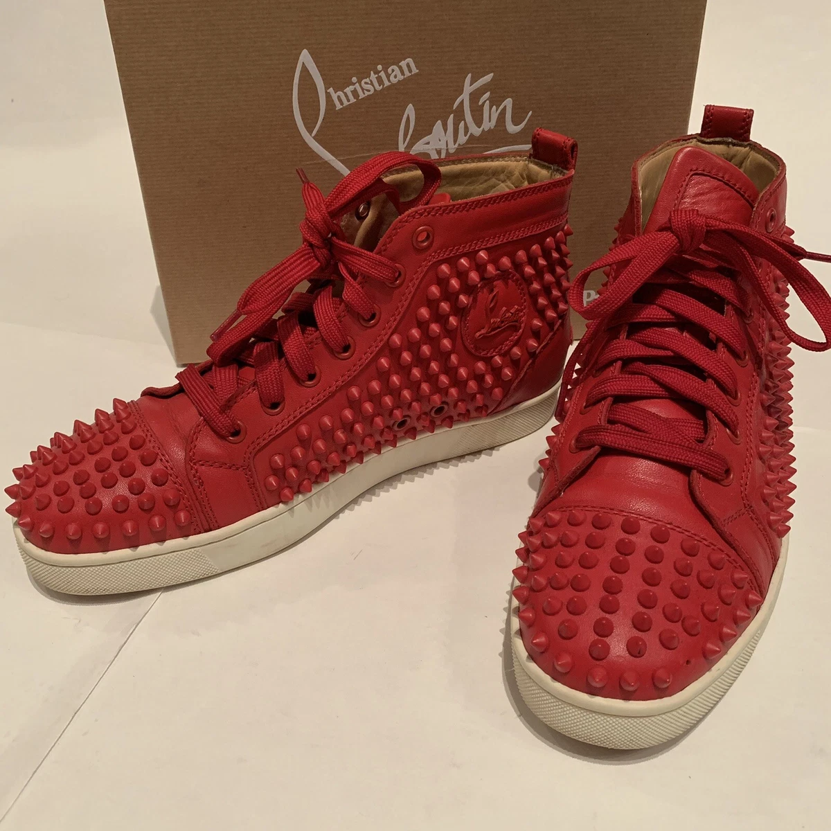 Christian Louboutin Louis Spikes High Top Sneakers, Red