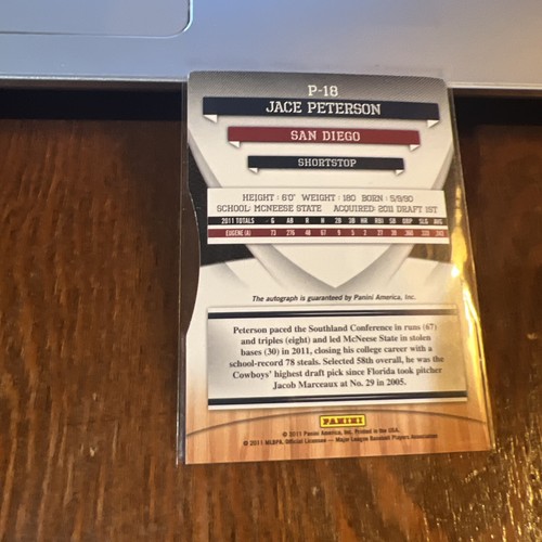 Jace Peterson 2011 Donruss Elite Edición Extra Troquelado Aspiraciones Automático/100 - Imagen 6 de 6