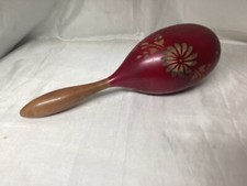 Vintage Wooden Red Maraca Floral craved 12"