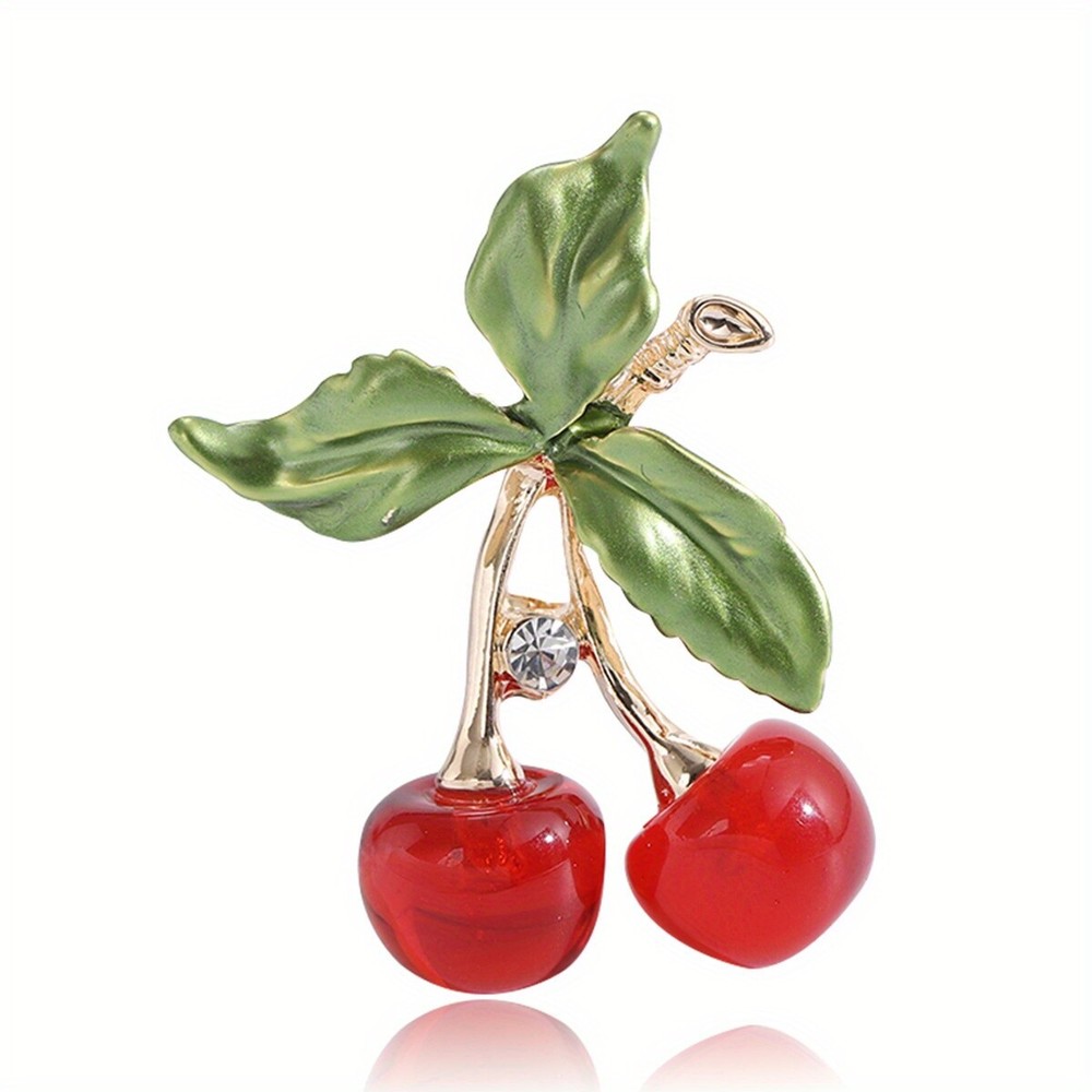 Sparkling Cherry Rhinestone Brooch - Elegant Enamel Alloy Fashion Pin