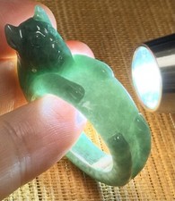 Certified Green 100 Burma Natural A Jadeite Jade Cat Ring NO. 8.5     418039