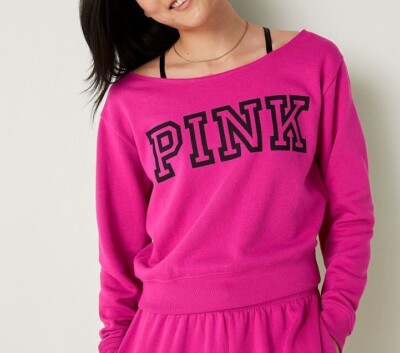 トップス vintage pink sweat Victoria's Secret PINK Neon Fuchsia Classic Off Shoulder