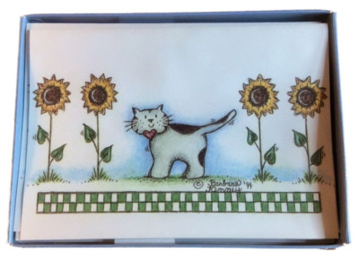 Kenney's Cat Sunflowers Nantucket Notes 3 Cards & Envelopes Blank Inside