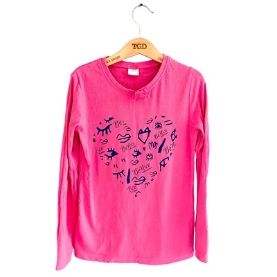 Mädchen rosa Be Nice Print Langarm T-Shirt Oberteil Alter 7-8 Jahre 134 cm