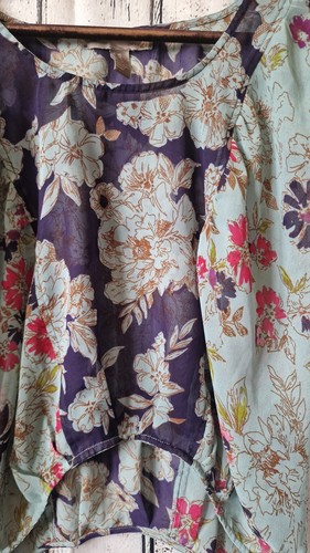 FOREVER 21 Sheer Chiffon Blouse Blue XS+ Batwing Floral Cottage Core Floaty Boho - Picture 4 of 5