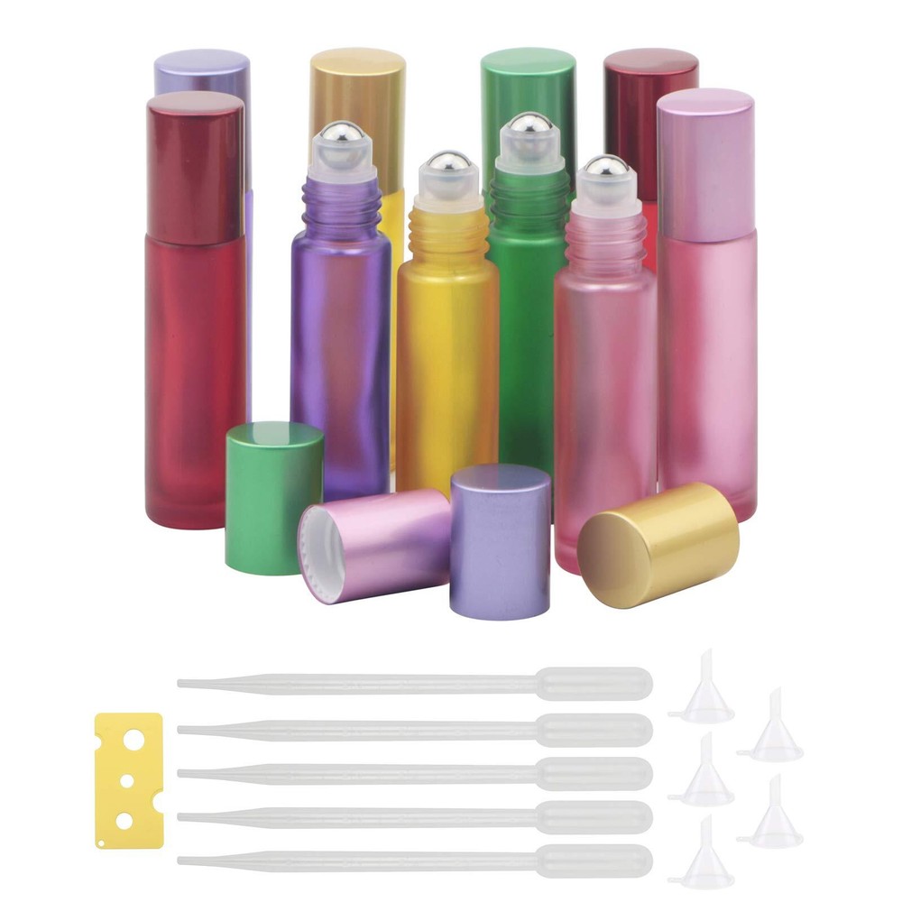 10pcs 10ml 1/3 Oz Essential Oils Stainless Steel Roller-on Bottles Refillable...