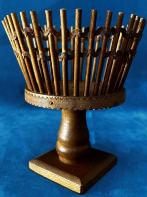 VINTAGE FOLK ART - BOHO WOODEN WOVEN BASKET