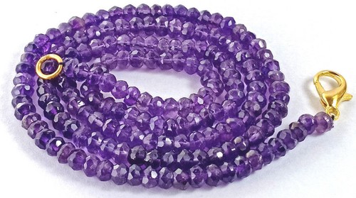 3-4MM Natural Dark Amethyst Faceted Beads Beaded Gold Fish Lock Necklace Jewelry - Picture 2 of 2