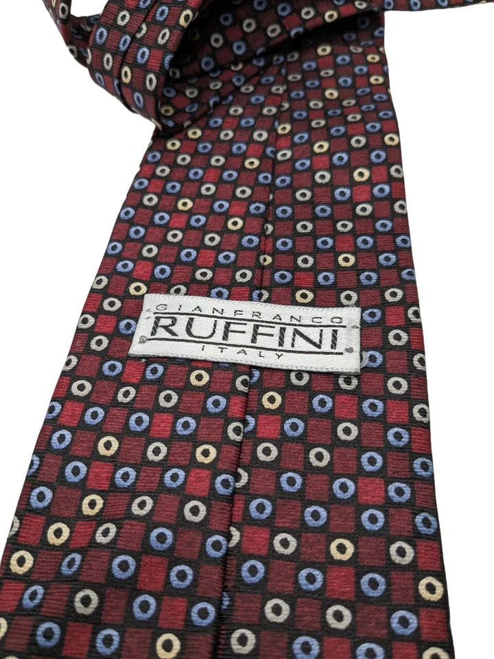 Corbata para hombre Gianfranco Ruffini 100 % seda geométrica diseñador roja, azul y blanca Foto 2 de 4