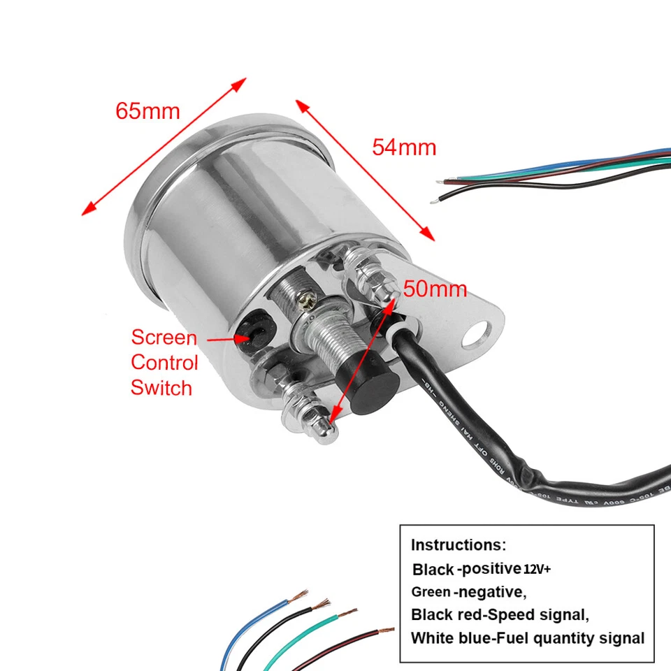 Motocicleta Digital LCD Odómetro Velocímetro Tacómetro Medidor de Combustible para Cafe Racer Foto 3 de 4